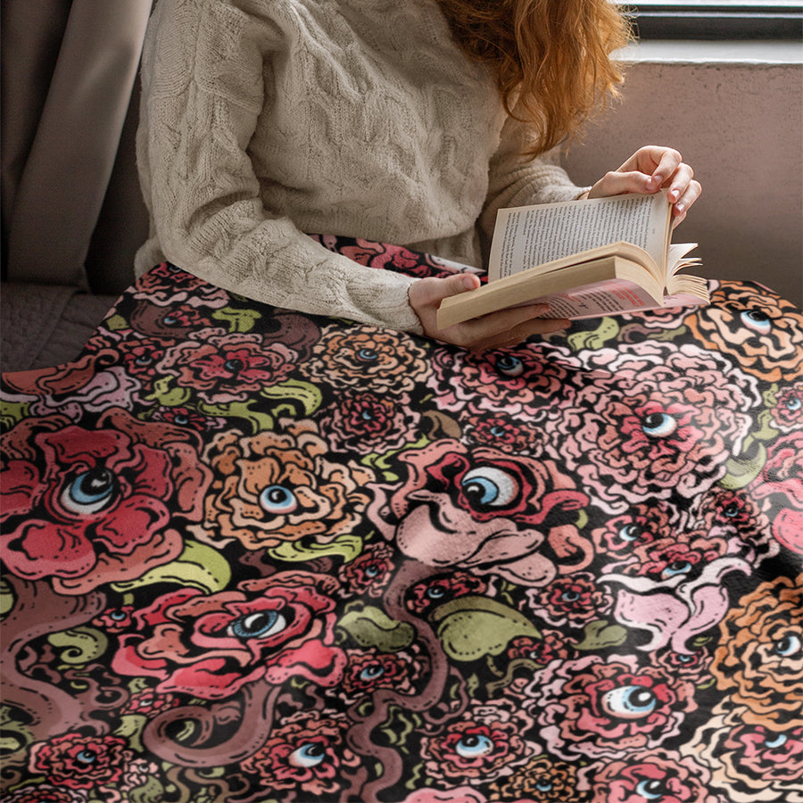Eyeball flowers illustration fleece blanket