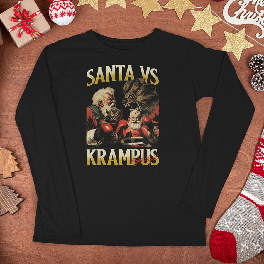 Santa vs Krampus fight night canvas unisex long sleeve shirt