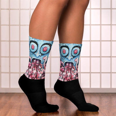 Faces throwing up faces illustration sublimated socks