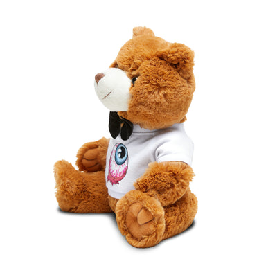 Teddy bear plush with Allistrations logo eye t-shirt