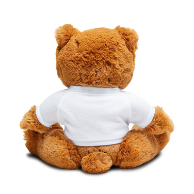 Teddy bear plush with Allistrations logo eye t-shirt