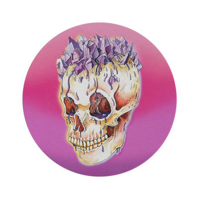 Pink fractal skull round rug