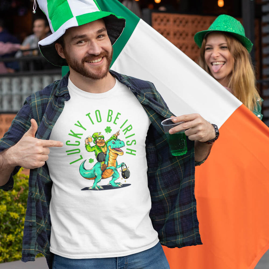 Lucky to be Irish dinosaur ride short-sleeve unisex t-shirt