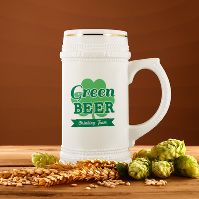 Green beer drinking team beer stein