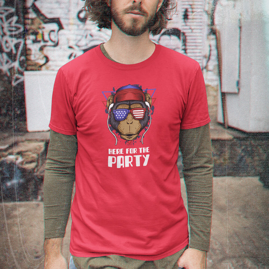 Here for the party Americana hipster monkey gildan unisex t-shirt