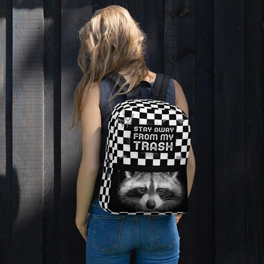 Stay away from my trash checkered racoon king backpack - HISHYPE