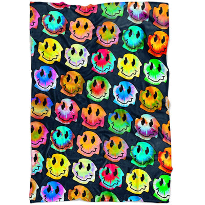 Warped tie dye smiley pattern fleece blanket - HISHYPE