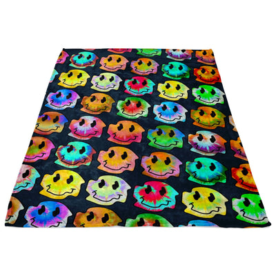 Warped tie dye smiley pattern fleece blanket - HISHYPE