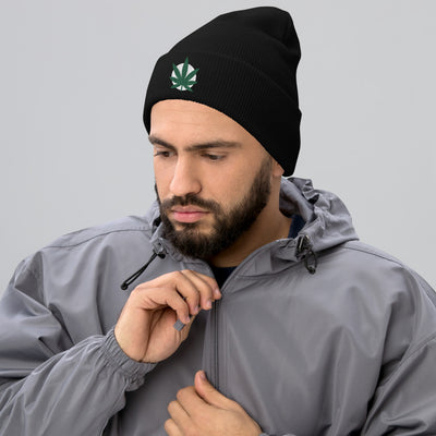 Pot leaf logo cuffed beanie