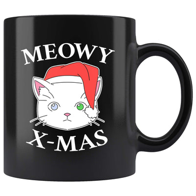 Meowy x-mas Christmas cat black 11oz mug - HISHYPE