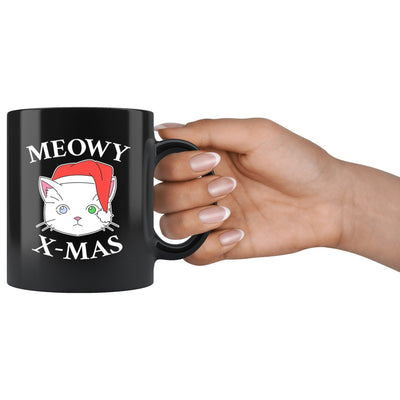 Meowy x-mas Christmas cat black 11oz mug - HISHYPE