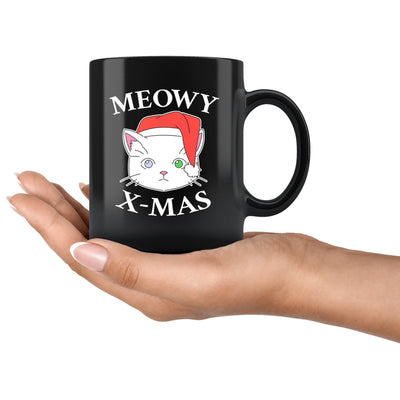 Meowy x-mas Christmas cat black 11oz mug - HISHYPE