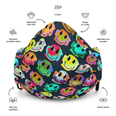 Warped tie dye smiley pattern face mask - HISHYPE