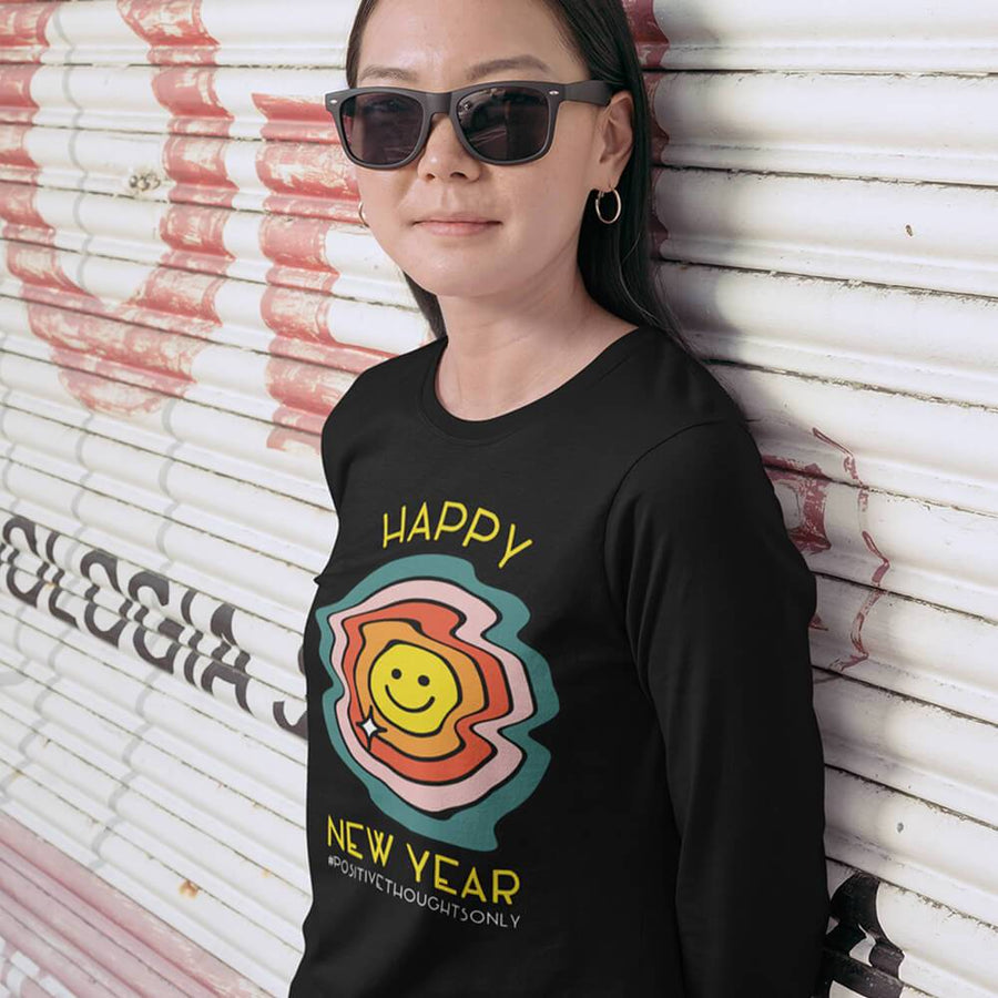 Happy new year warped smiley gildan long sleeve tee - HISHYPE