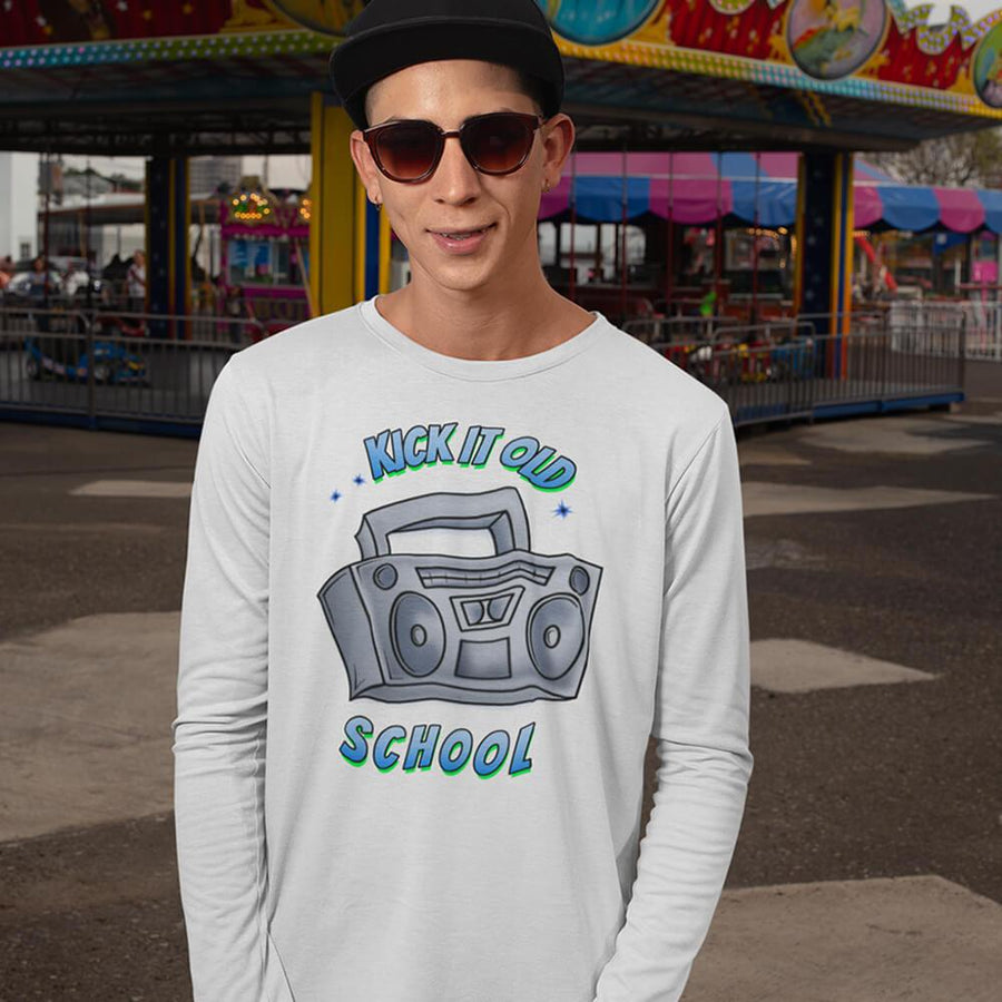 Kick it old school airbrush boombox gildan long sleeve tee - HISHYPE