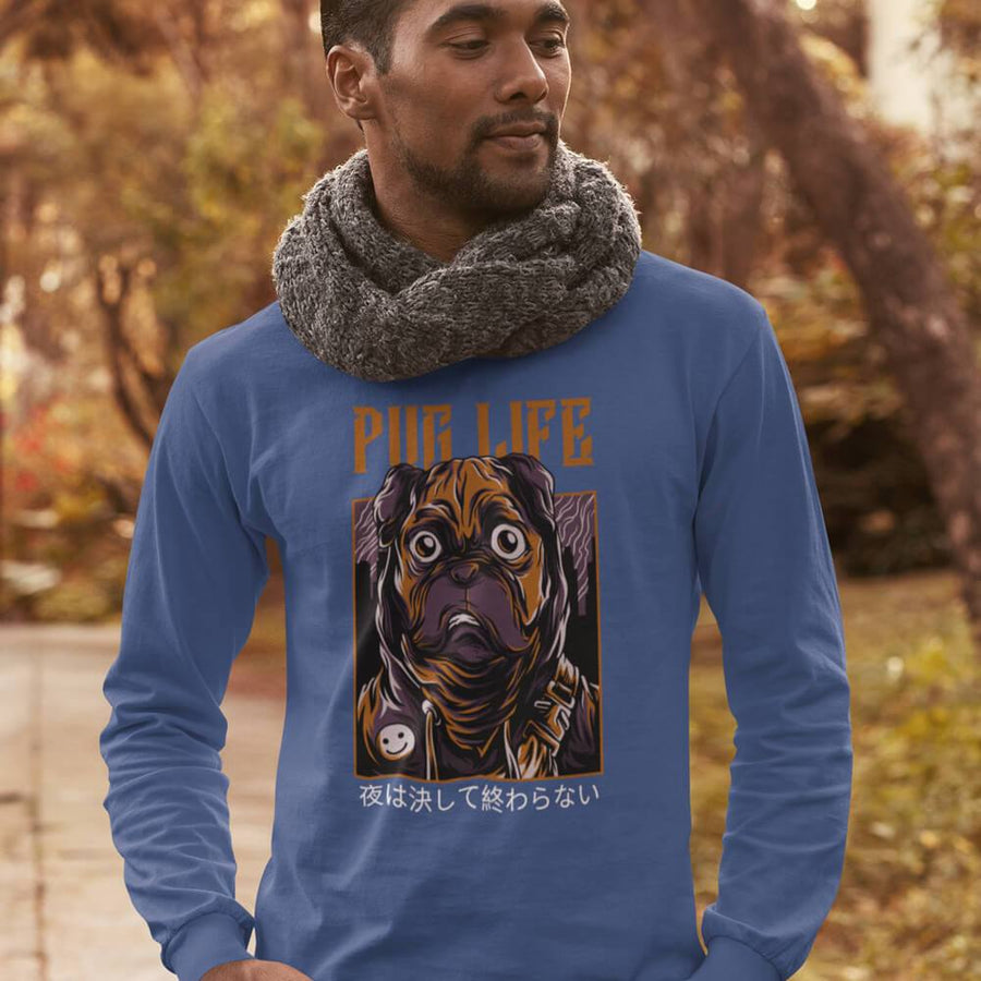 The night will never end pug life with kanji canvas long sleeve shirt - HISHYPE