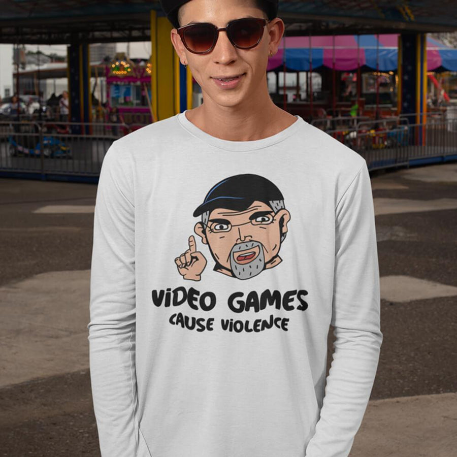 Video games cause violence yelling man canvas long sleeve shirt - HISHYPE