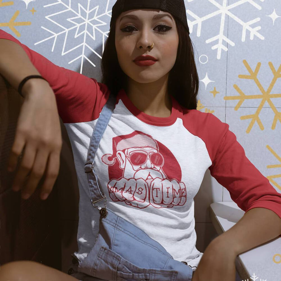 Xmas time Santa knuckles canvas unisex 3/4 raglan - HISHYPE