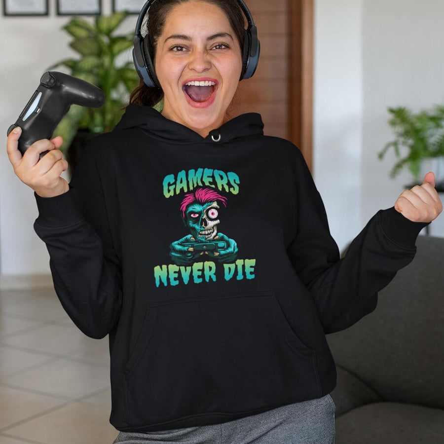 Gamers never die split skull unisex hoodie - HISHYPE