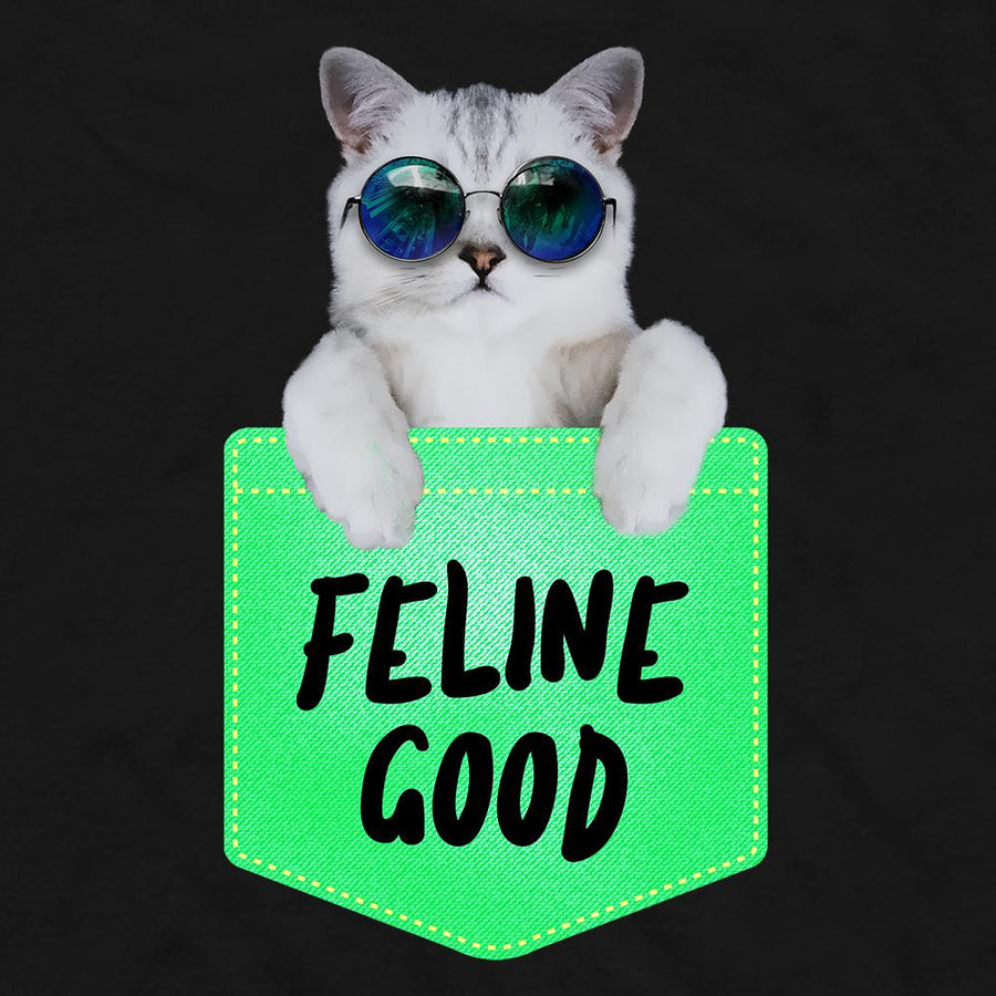 Feline good hipster cat printed pocket short-sleeve unisex t-shirt - HISHYPE