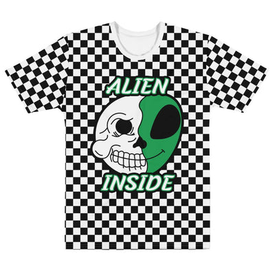 Split alien inside checkered unisex crew neck t-shirt - HISHYPE