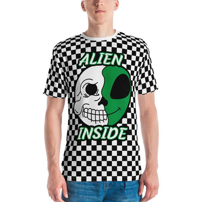 Split alien inside checkered unisex crew neck t-shirt - HISHYPE