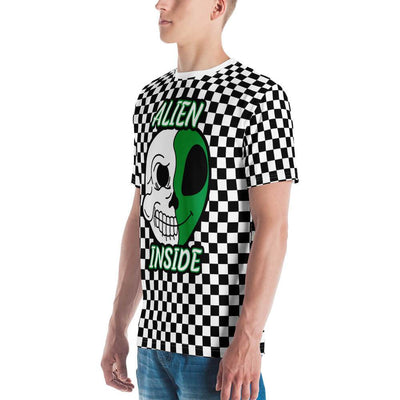 Split alien inside checkered unisex crew neck t-shirt - HISHYPE