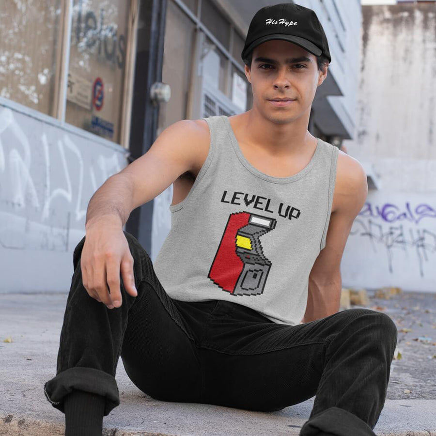 8-bit level up arcade machine canvas unisex tank - HISHYPE