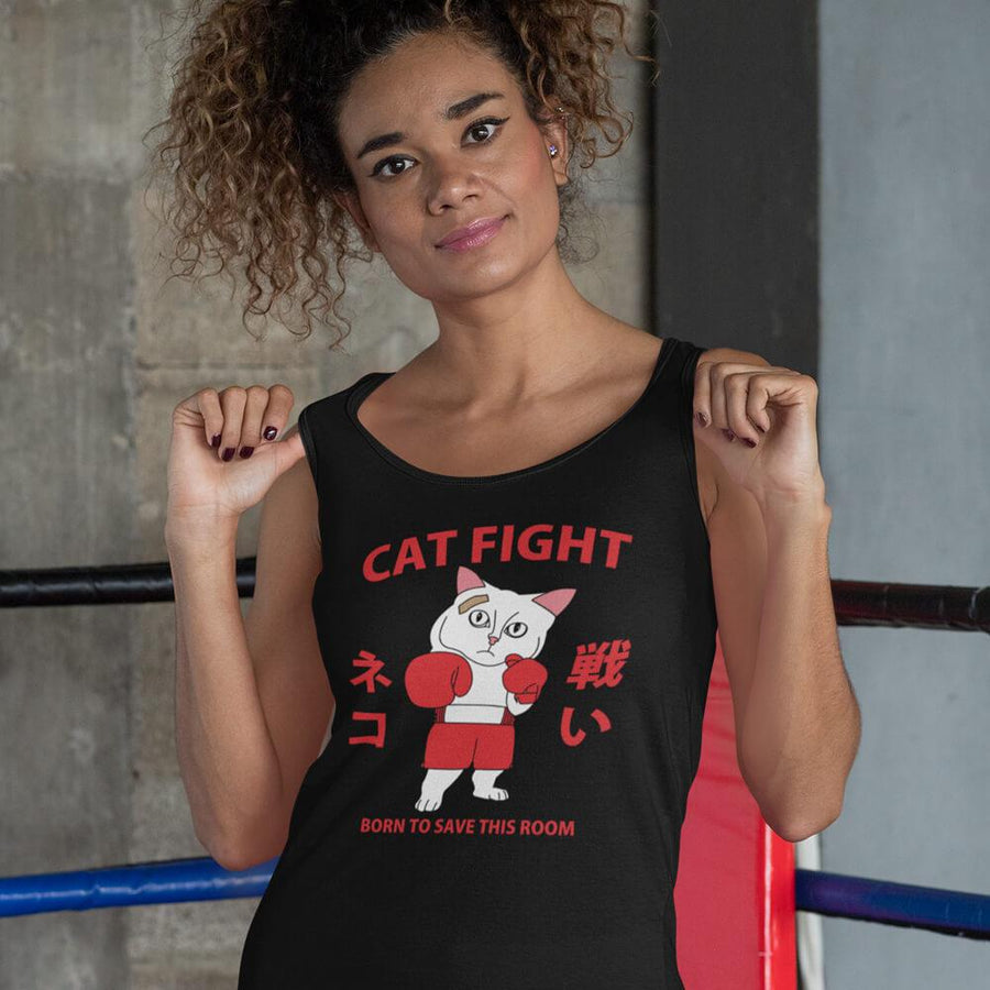Cat fighting boxer canvas unisex tank - HISHYPE