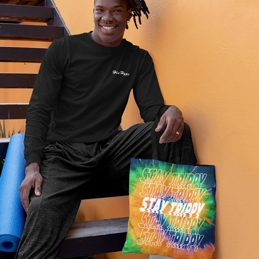Stay trippy stacked tie dye tote bag - HISHYPE