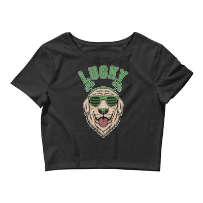 Lucky golden retriever illustration women’s crop tee