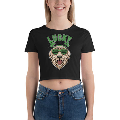 Lucky golden retriever illustration women’s crop tee